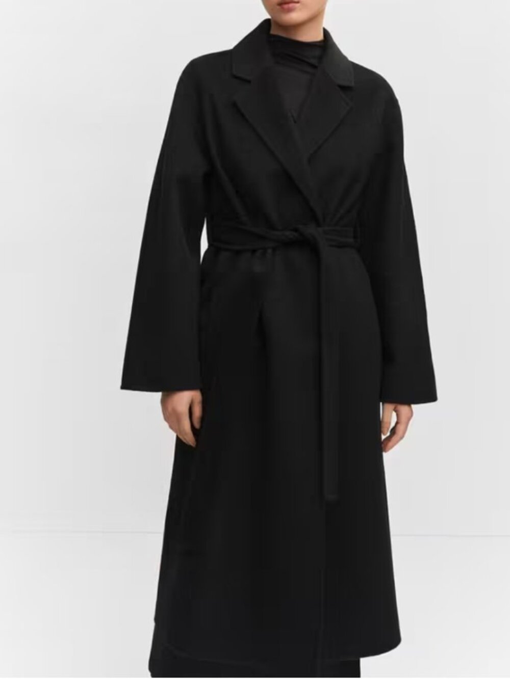 Mango Batin Wool Blend Coat Black Long Line Outdoor Gorpcore Quiet Luxury S NWOT